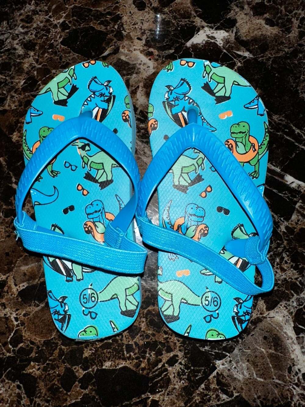 Wonder Nation Toddler Boys Dinosaur Blue Flip Flops Size 5/6